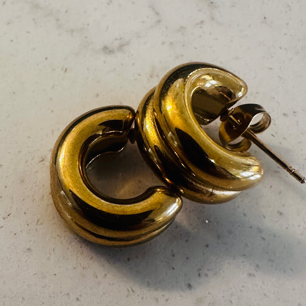 Double Gold Waterproof Hoop Earrings