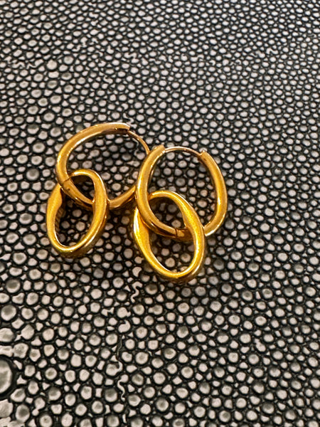Oval Drop Gold Waterproof Earrings
