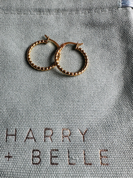 Gold Beaded Hinged Hoops