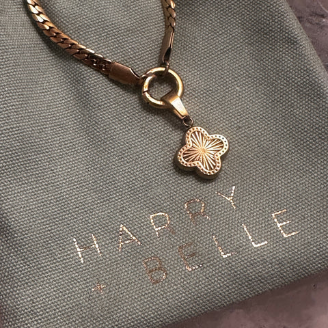Charm Holder  Waterproof 18k PVD Gold Necklace with Clover Charm