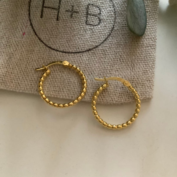 Gold Beaded Hinged Hoops